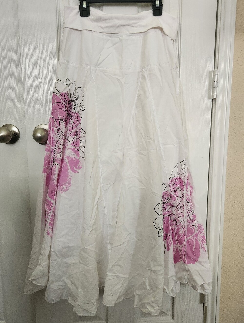 White Maxi Skirt with Pink Floral Print